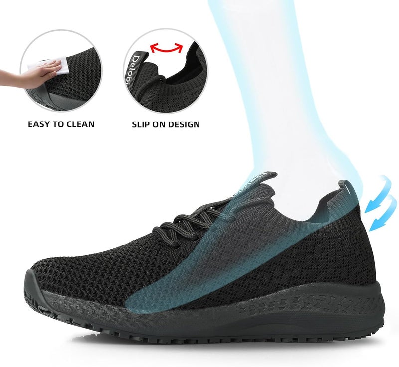 Delobi Store Non Slip Shoes for Women Food Service Slip Resistant Work Shoe Restaurant Chef Kitchen Hospital Staff Walking Sneakers Breathable Lightweight with Lace Up Design - Image 5